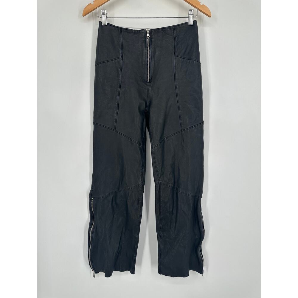 EDITED 100% Leather Lamb Pants High Rise Exposed Zip Wide Leg Y2k Style